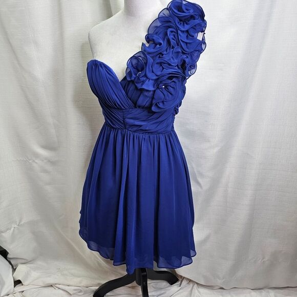 DEB Vintage Royal Blue One Shoulder Chiffon Party Dress Size 3/4 - Picture 2 of 10